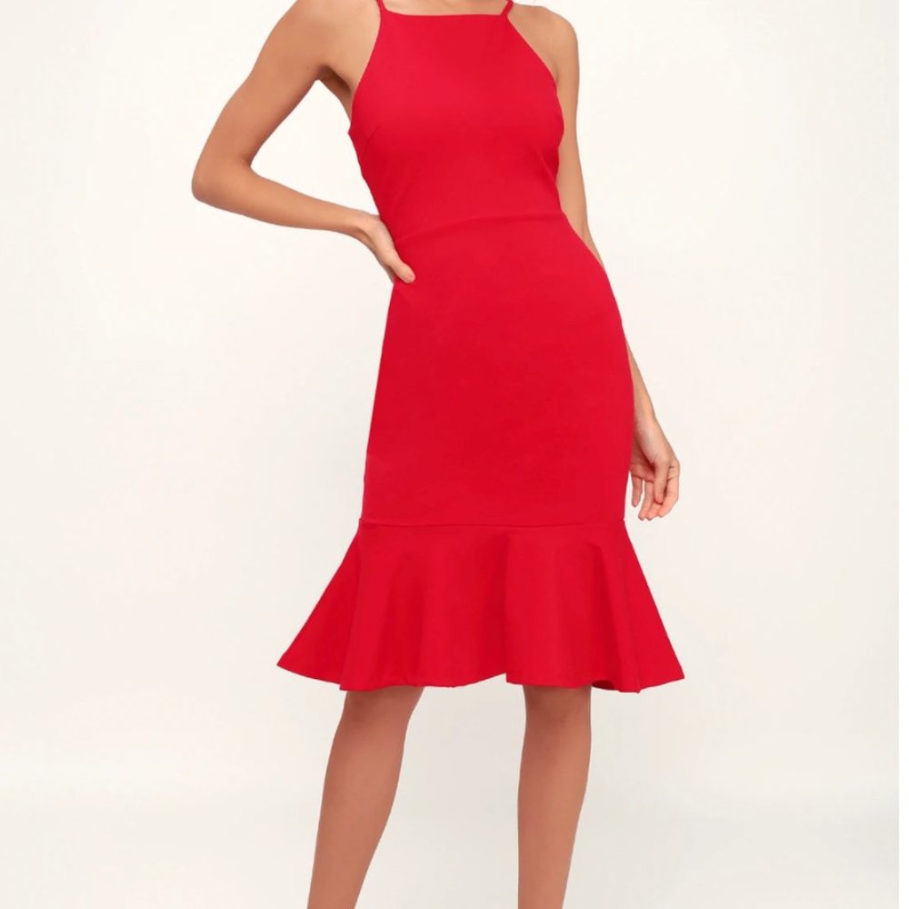 Lulus This Could Be Love Red Bodycon Midi Dress